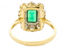 18ct Gold Emerald & Diamond Rectangular Art Deco Ring