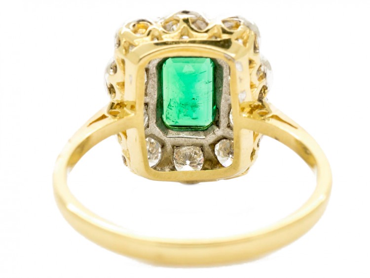 18ct Gold Emerald & Diamond Rectangular Art Deco Ring