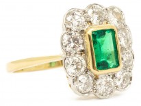 18ct Gold Emerald & Diamond Rectangular Art Deco Ring