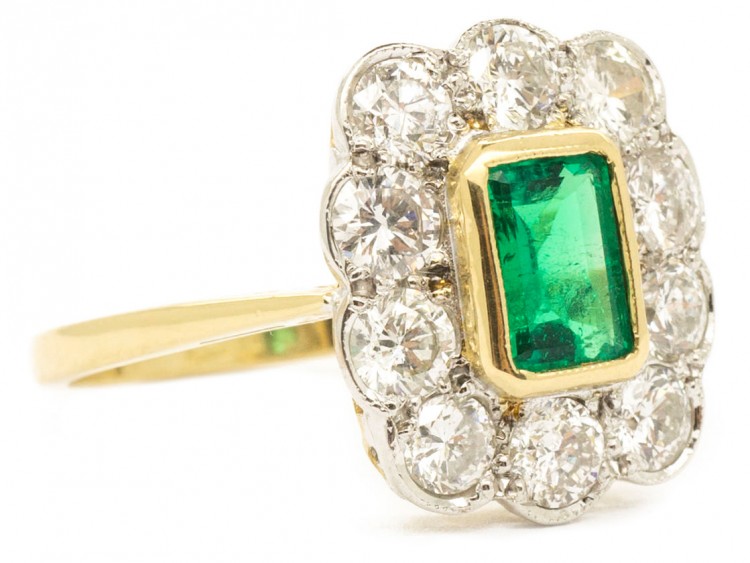 18ct Gold Emerald & Diamond Rectangular Art Deco Ring