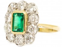 18ct Gold Emerald & Diamond Rectangular Art Deco Ring