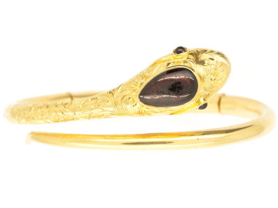 Victorian 15ct Gold & Garnet Hinged Snake Bangle