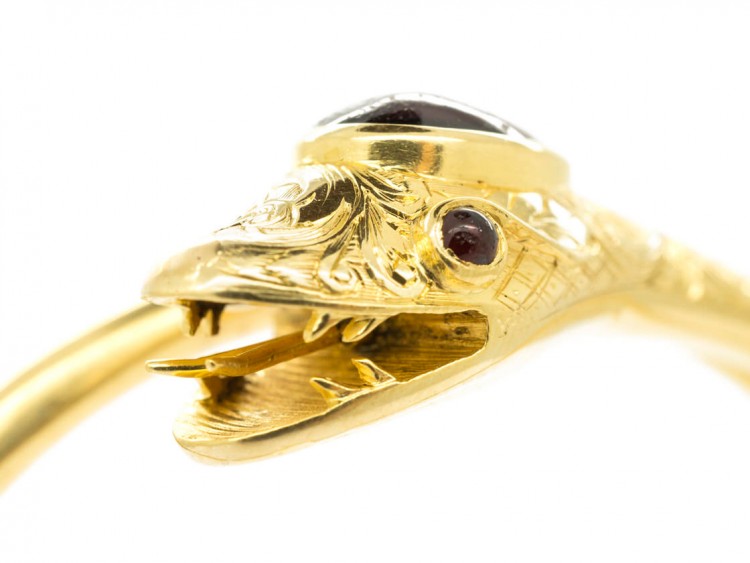 Victorian 15ct Gold & Garnet Hinged Snake Bangle