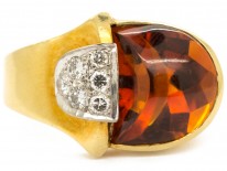 Retro 18ct Gold Citrine & Diamond Cocktail Ring