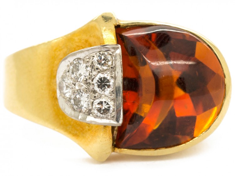 Retro 18ct Gold Citrine & Diamond Cocktail Ring