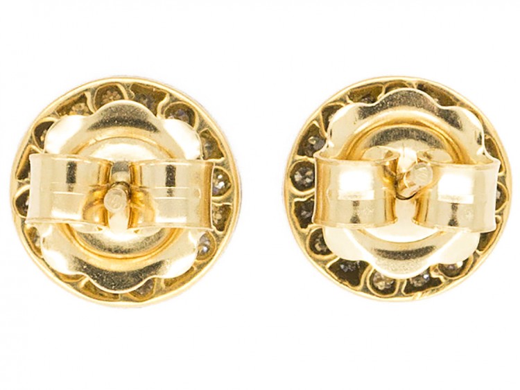 Art Deco Onyx & Diamond Round Earrings