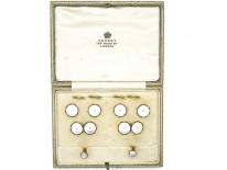 Art Deco 9ct Gold , Black Enamel, Natural Pearl & Mother of Pearl Dress Set in Asprey Case