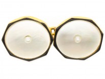 Art Deco 9ct Gold , Black Enamel, Natural Pearl & Mother of Pearl Dress Set in Asprey Case