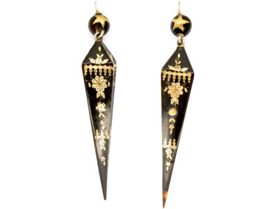 Victorian Tortoiseshell Pique Drop Spear Shaped Earrings