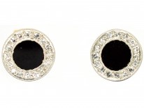 Art Deco Onyx & Diamond Round Earrings