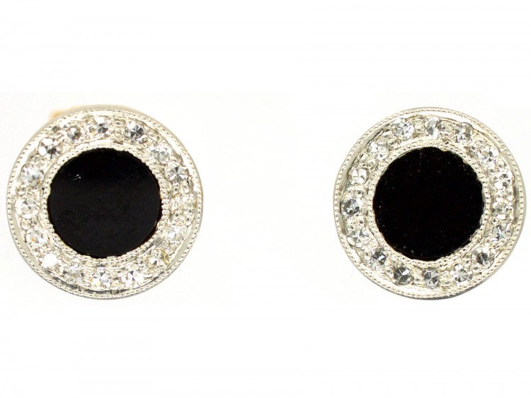 Art Deco Onyx & Diamond Round Earrings