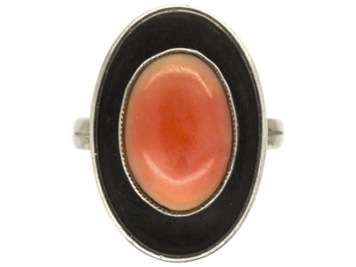 1960s Oval Silver & Coral Ring