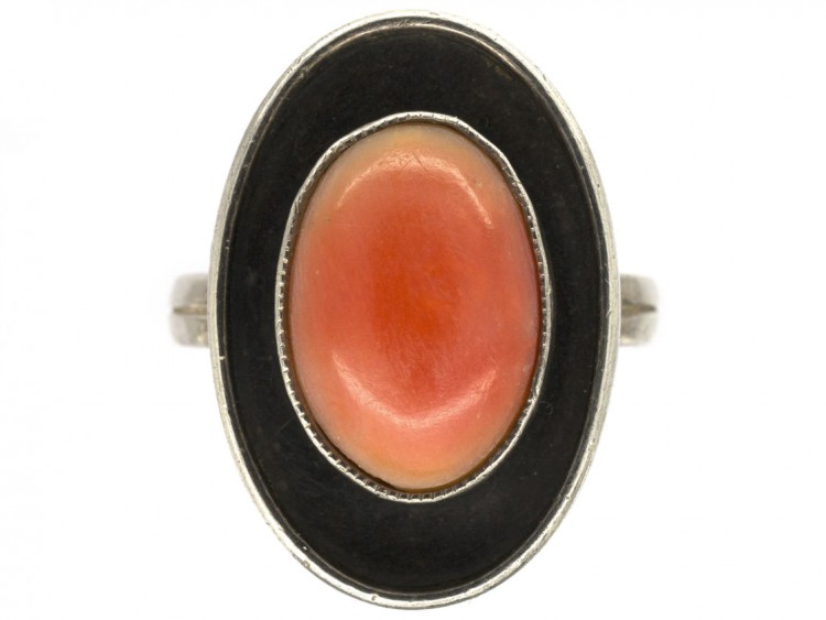 1960s Oval Silver & Coral Ring