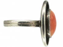 1960s Oval Silver & Coral Ring