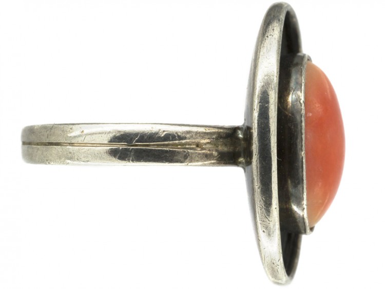 1960s Oval Silver & Coral Ring