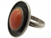 1960s Oval Silver & Coral Ring
