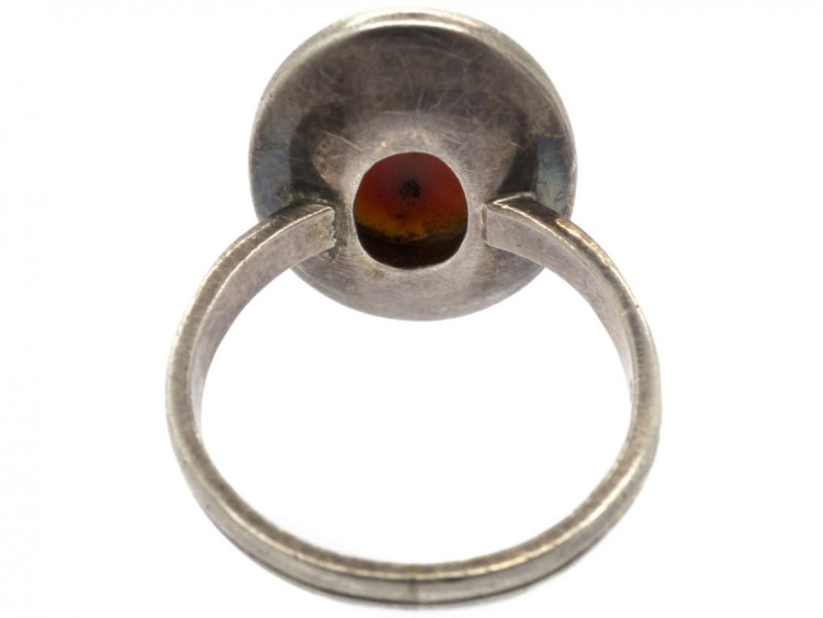 1960s Oval Silver & Coral Ring