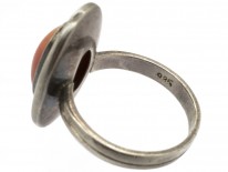 1960s Oval Silver & Coral Ring