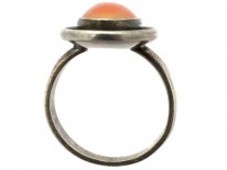 1960s Oval Silver & Coral Ring