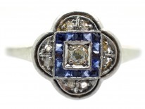 Art Deco Quatrefoil Diamond & Sapphire Ring