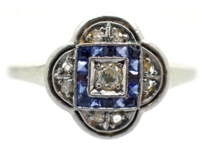 Art Deco Quatrefoil Diamond & Sapphire Ring