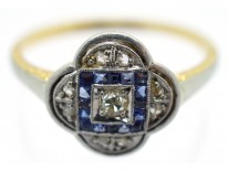 Art Deco Quatrefoil Diamond & Sapphire Ring