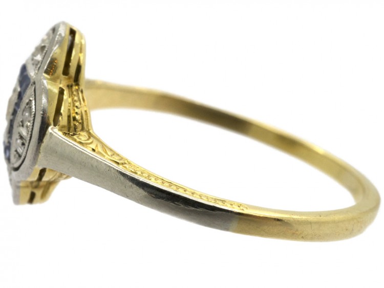 Art Deco Quatrefoil Diamond & Sapphire Ring