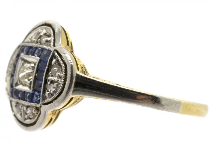 Art Deco Quatrefoil Diamond & Sapphire Ring