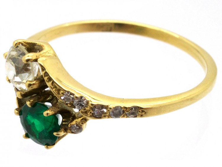 Edwardian 18ct Gold Emerald & Diamond Ring