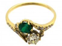 Edwardian 18ct Gold Emerald & Diamond Ring