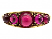Edwardian Five Stone Cabochon Ruby Ring