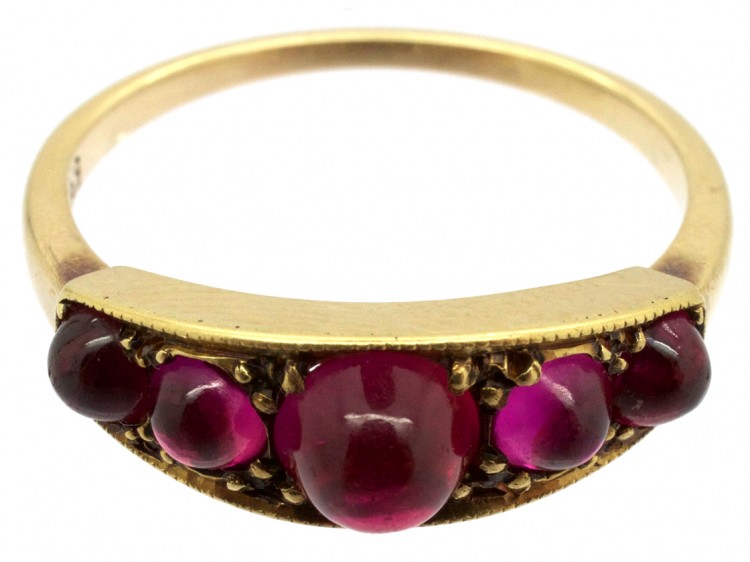 Edwardian Five Stone Cabochon Ruby Ring