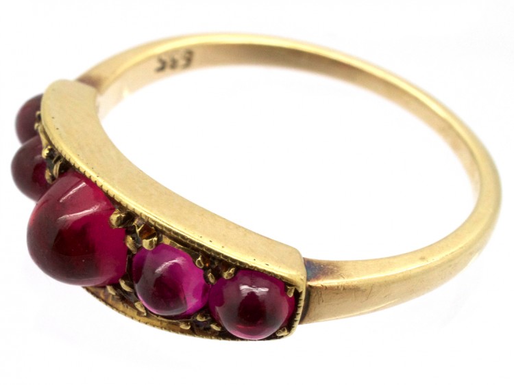 Edwardian Five Stone Cabochon Ruby Ring