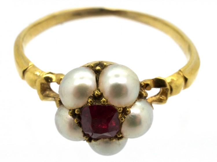 Edwardian 18ct Gold Ring & Natural Pearl Cluster Ring