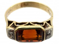 Retro 14ct Gold, Rectangular Madeira Citrine & Diamond Ring