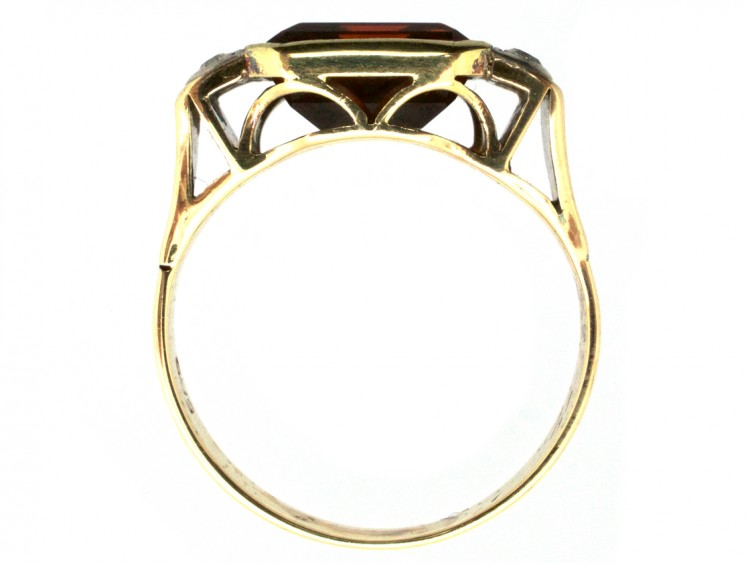 Retro 14ct Gold, Rectangular Madeira Citrine & Diamond Ring