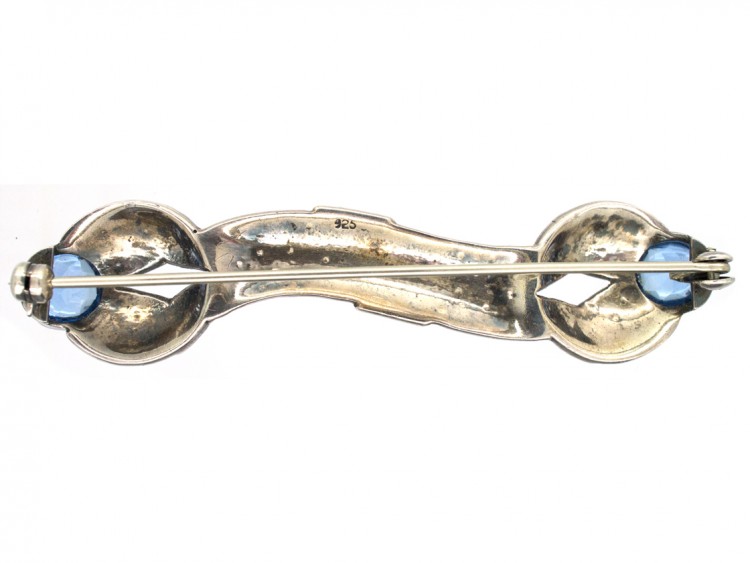 Art Deco Silver, Blue Paste & Marcasite Brooch
