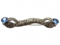Art Deco Silver, Blue Paste & Marcasite Brooch