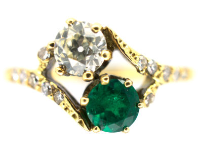 Edwardian 18ct Gold Emerald & Diamond Ring