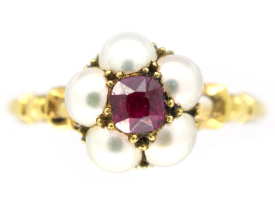 Edwardian 18ct Gold Ring & Natural Pearl Cluster Ring