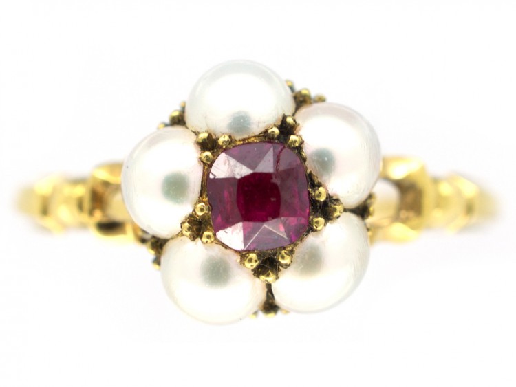 Edwardian 18ct Gold Ring & Natural Pearl Cluster Ring
