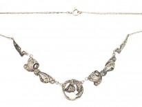 Art Deco Silver , Cultured Pearl & Marcasite Necklace