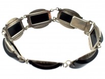 Art Deco Silver Onyx & Marcasite Bracelet