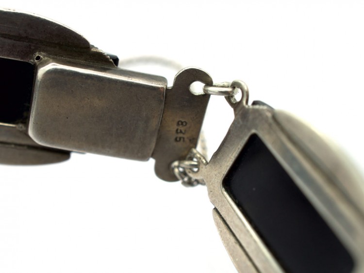 Art Deco Silver Onyx & Marcasite Bracelet