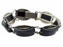 Art Deco Silver Onyx & Marcasite Bracelet