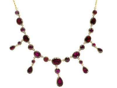 Edwardian Flat Cut Almandine Garnet Necklace in Original Case