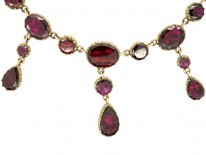 Edwardian Flat Cut Almandine Garnet Necklace in Original Case