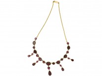 Edwardian Flat Cut Almandine Garnet Necklace in Original Case