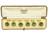Edwardian Set of Six Nephrite Buttons in Original Case