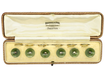 Edwardian Set of Six Nephrite Buttons in Original Case